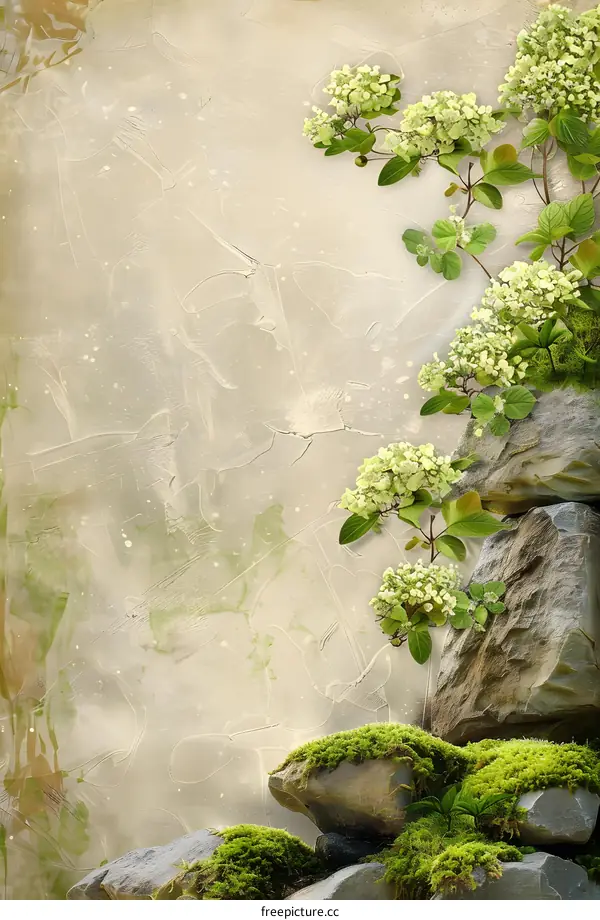 Vintage Floral Background with Rock and Moss