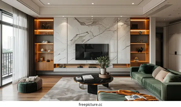 Modern minimalist marble TV wall background design