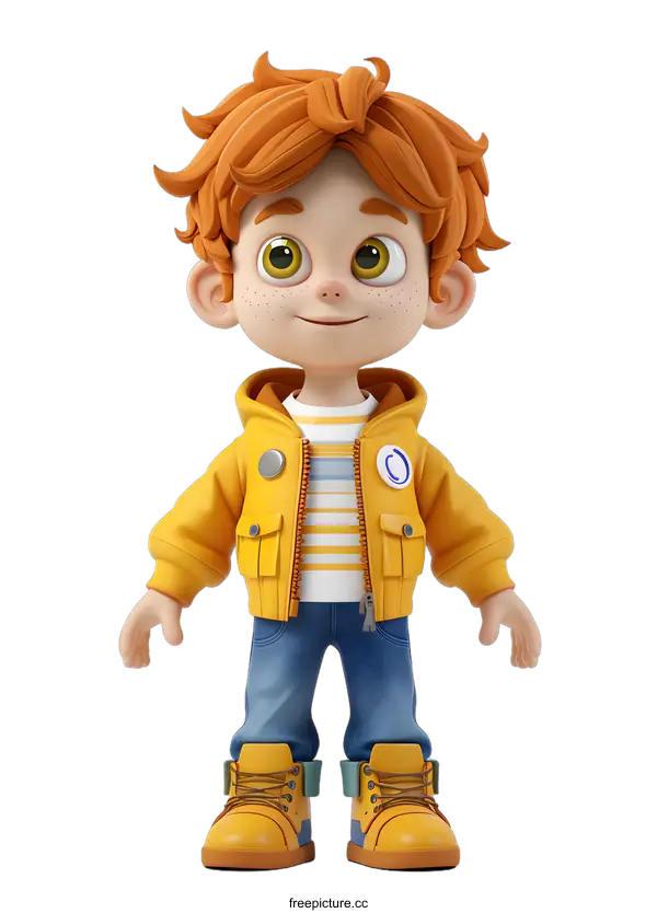 [Transparent Background PNG]Smiling Cartoon Boy in Yellow Jacket