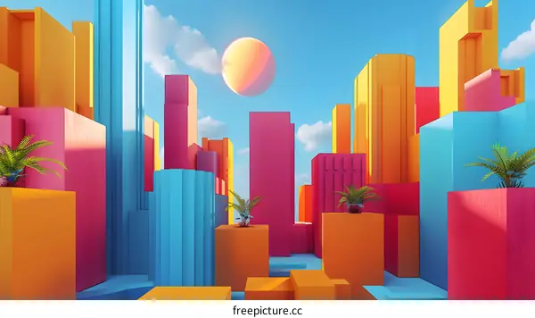 3D illustration of a colorful city