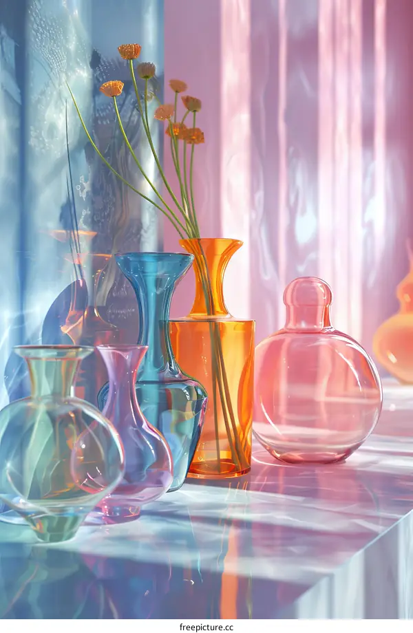 Colorful Glass Vases with Flowers