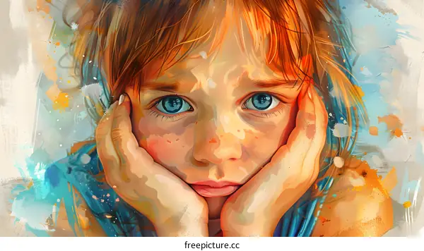 An illustration of a girl with freckles and blue eyes