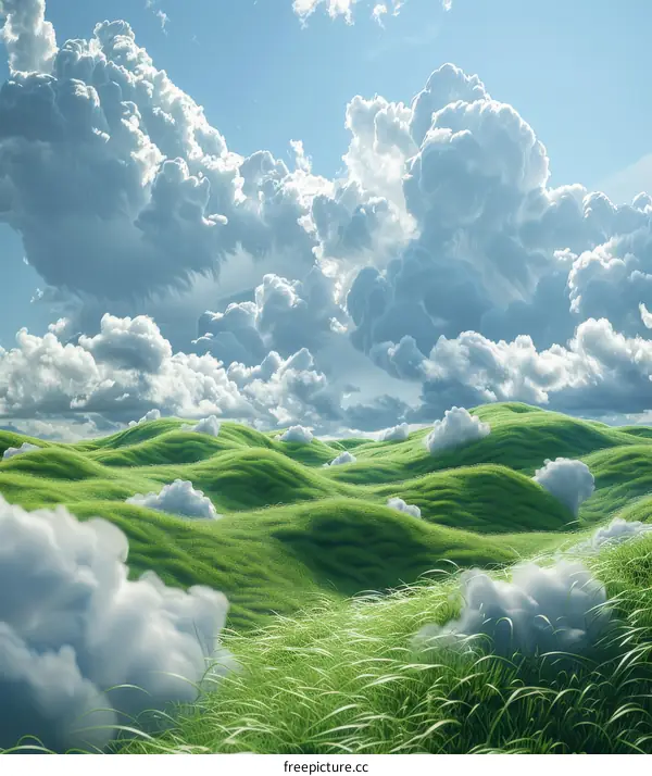 Rolling Green Hills with White Clouds