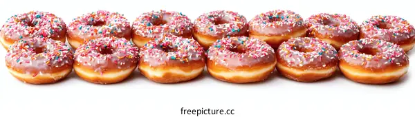 Colorful Donuts Row on White Background