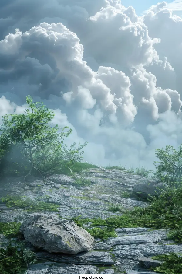 Majestic Clouds Over Rocky Mountain Landscape