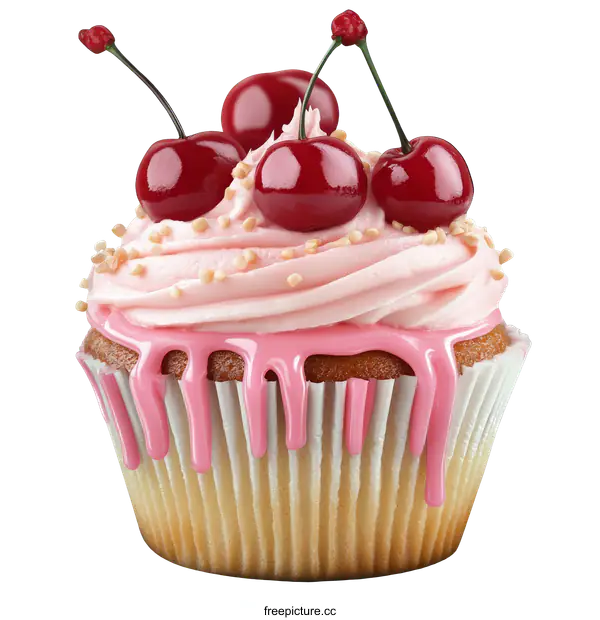 [Transparent Background PNG]Delicious Pink Cherry Cupcake Close-up
