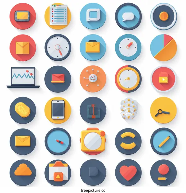A set of 45 colorful, flat design icons