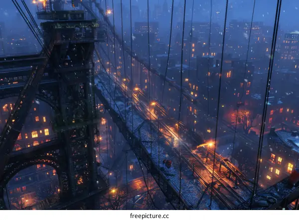 Futuristic Cityscape with Cars in Snow