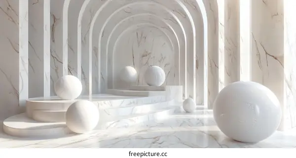 White and Black Marble Geometric Archway Corridor