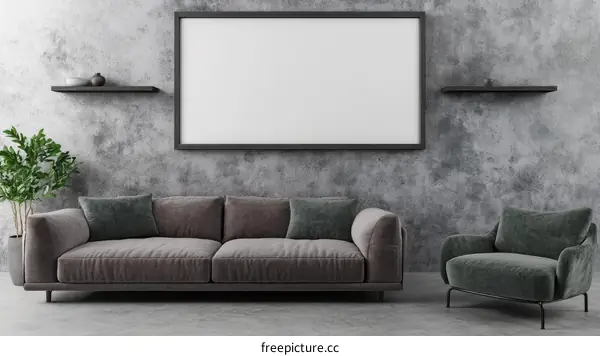 Modern Living Room Mockup with Empty Frame