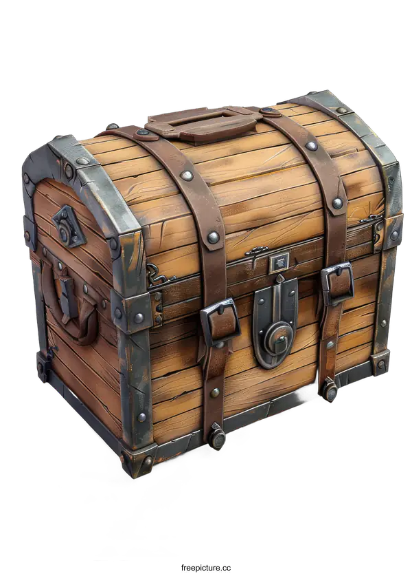 [Transparent Background PNG]Wooden treasure chest isolated on black background