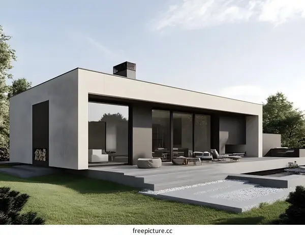 Modern Architecture House Design with Glass Windows and Green Grass