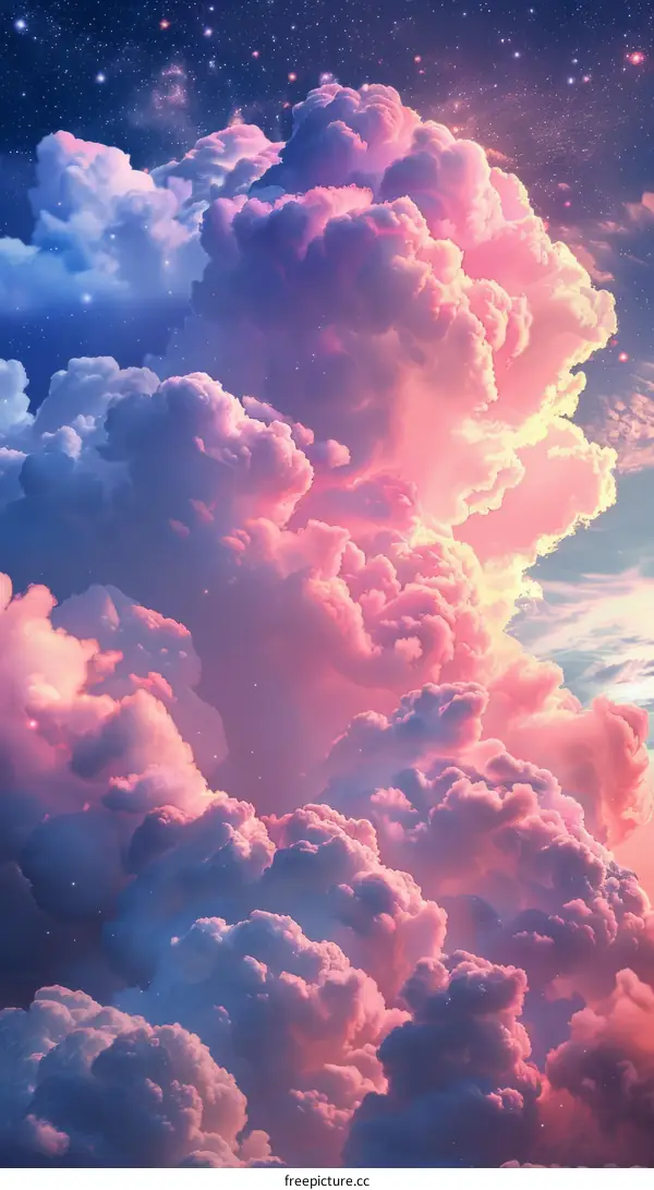 A beautiful landscape of pink clouds at sunset