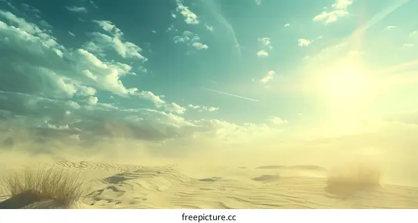 Desert Landscape with Blue Sky and White Clouds