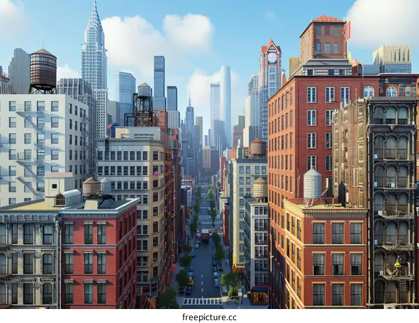A Wide Establishing Shot of a Busy Manhattan City Street