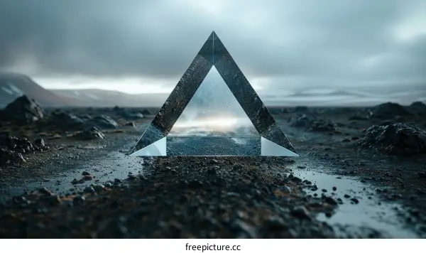 Mystical Triangle Portal in a Rugged Landscape