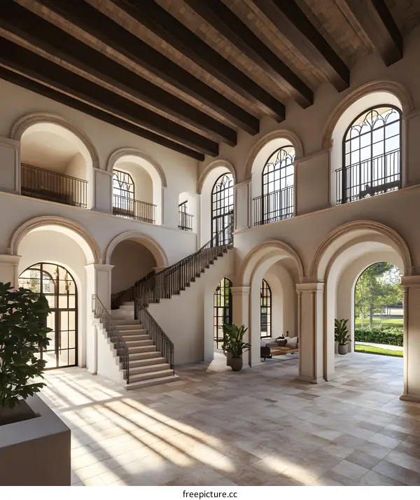 Luxury Interior Design with Staircase and Large Windows