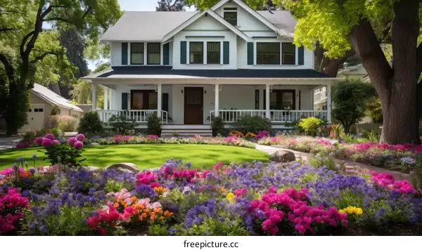 A beautiful suburban house with a lush garden