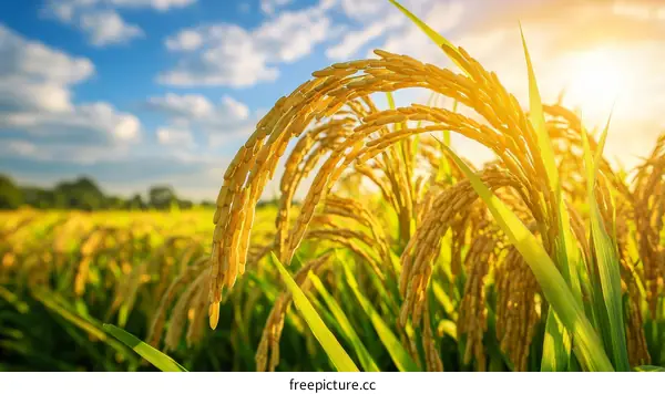 Golden Rice Field Under Sunny Sky