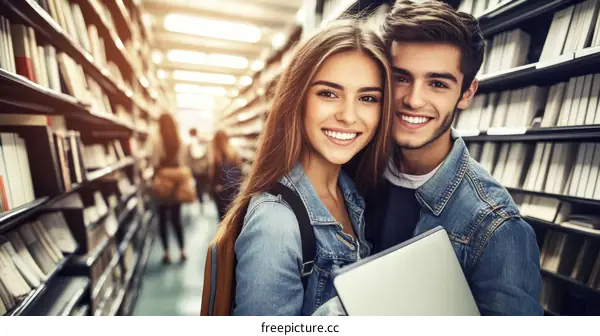 Smiling Students in a Library