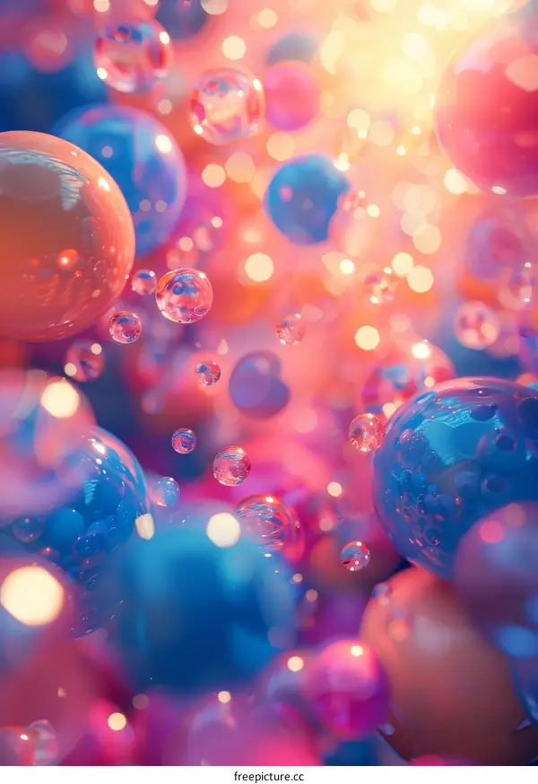 Abstract Colorful Background with Floating Pink and Blue Spheres