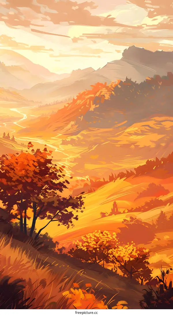 Autumn Landscape With Mountains And Trees