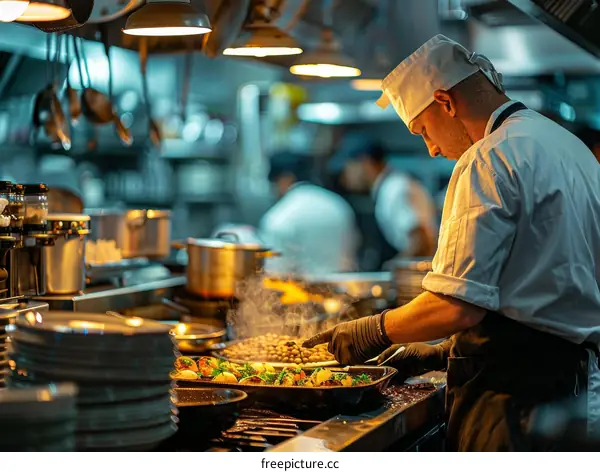 Professional chef cooking in a commercial kitchen