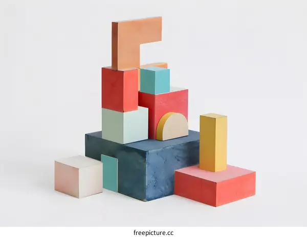 Abstract Geometric Shapes Colorful Wooden Blocks Arrangement