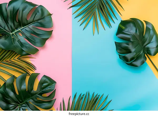 Tropical Leaves on a Colorful Background
