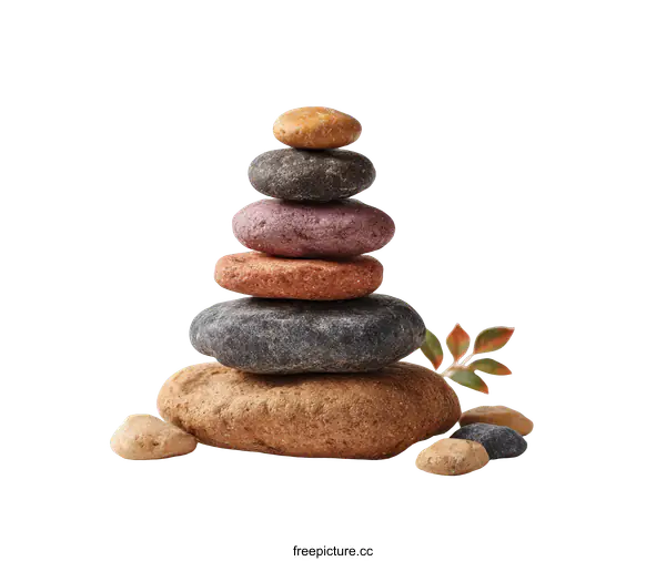 [Transparent Background PNG]Balanced Stack of Colorful Stones