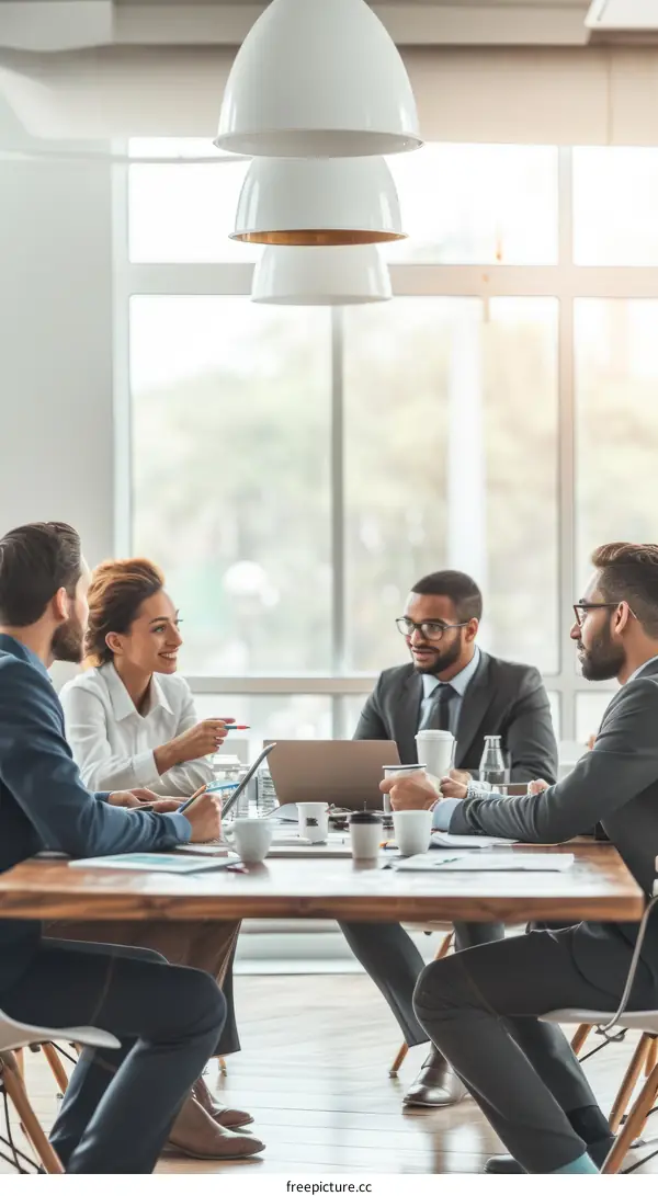 Multiethnic business team discussing ideas during meeting in modern office