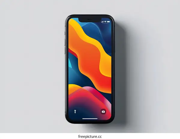 Black Smartphone with Abstract Colorful Wallpaper on White Background