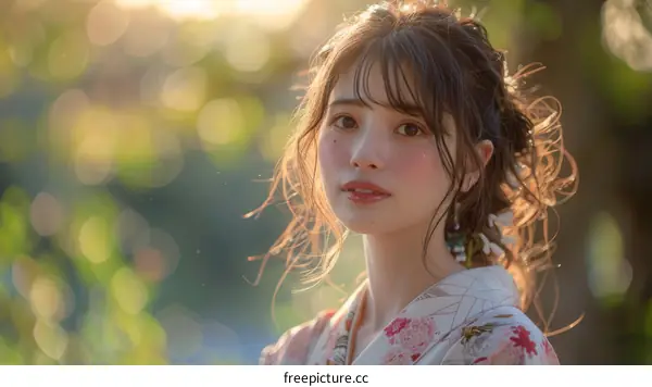Beautiful Asian Woman in Traditional Japanese Dress