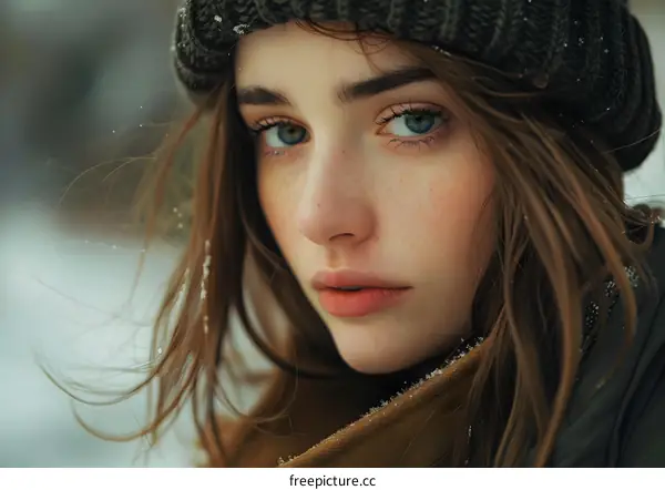 portrait of a beautiful young woman in a winter hat