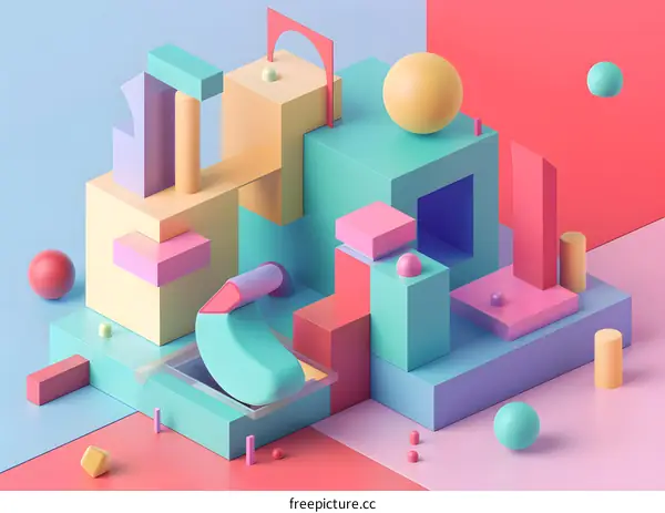 Abstract Colorful 3D Geometric Shapes Design