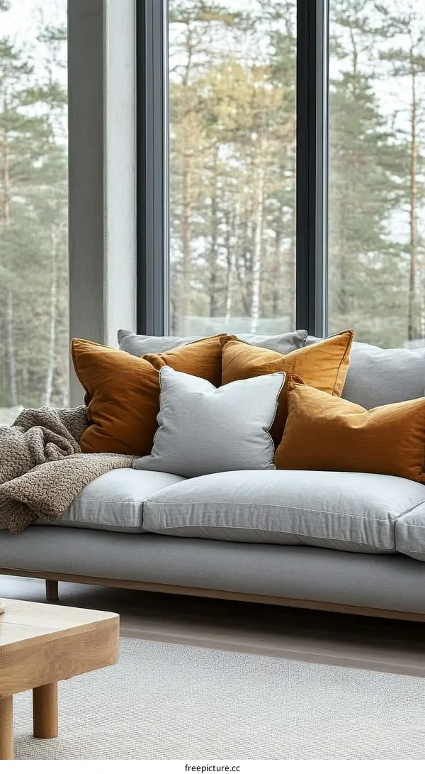 Modern Living Room with Cozy Sofa and Pillows