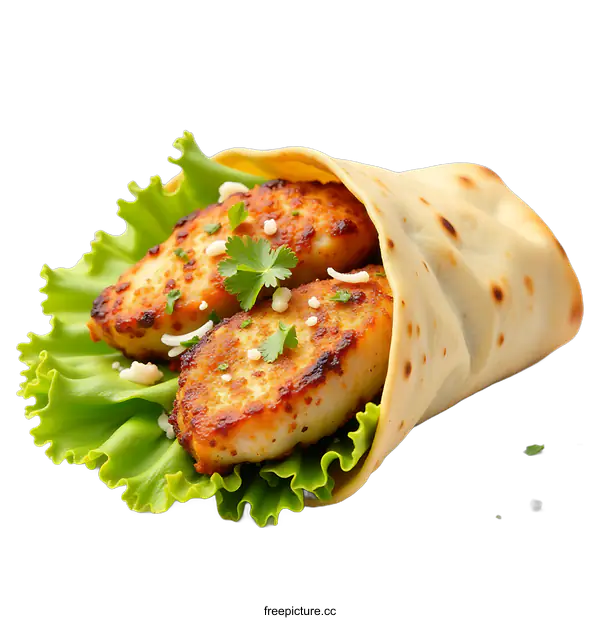[Transparent Background PNG]Delicious Fried Fish Wrap with Fresh Greens