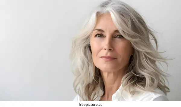 portrait of a beautiful middle aged woman with gray hair