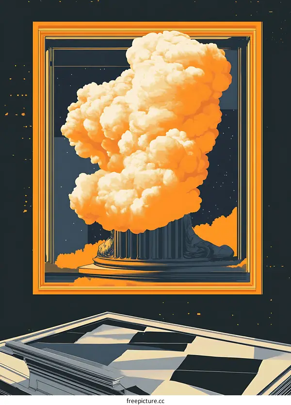 Golden Frame with Clouds and Chessboard