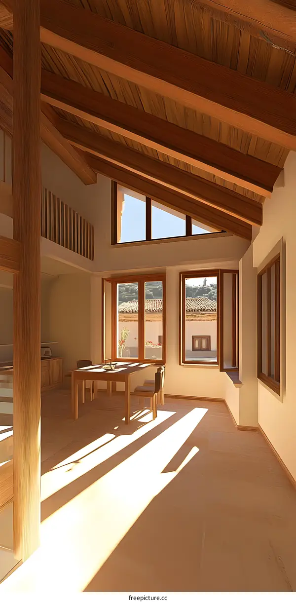 Modern Interior Design with Wooden Beams and Natural Light