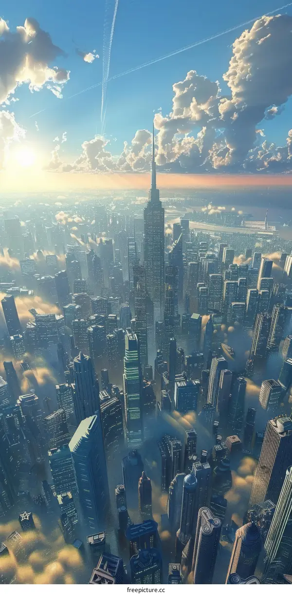 俯瞰图 of a City with Many Skyscrapers