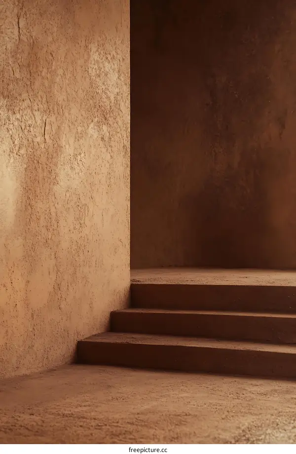 Brown Concrete Wall Corner With Steps Minimalist Background