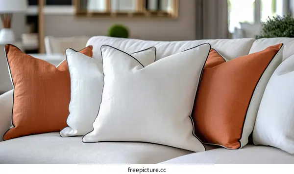 Three Decorative Cushions on a Sofa