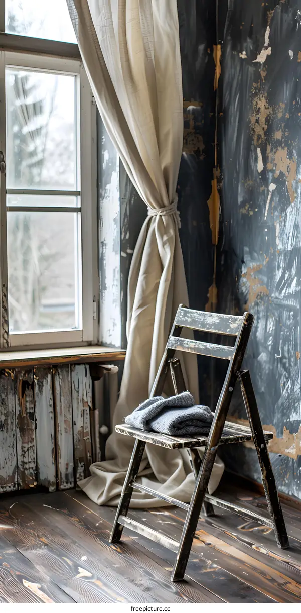 Vintage Chair and Curtain in Room
