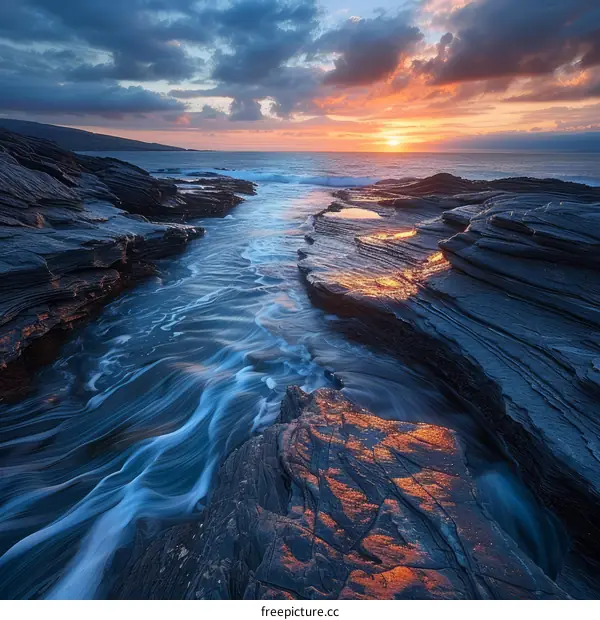 Sunset Over Rocky Coastline