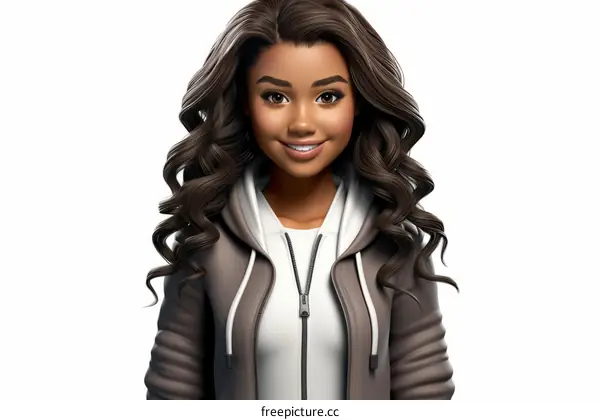 A young woman with long brown hair and brown eyes is smiling.