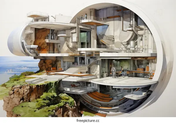 futuristic house on a cliff