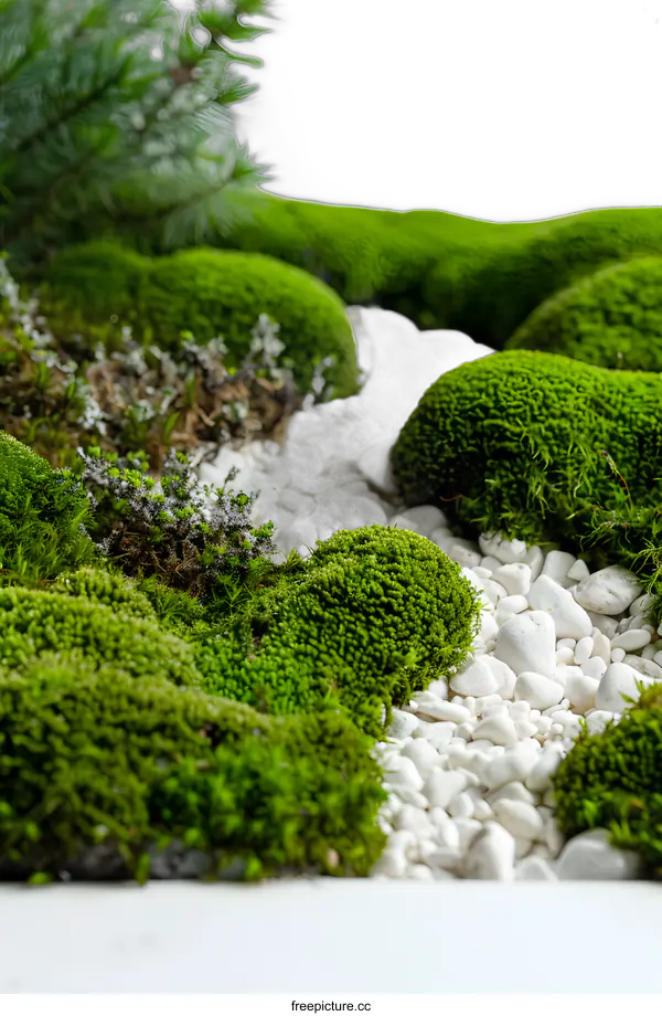 [Transparent Background PNG]Closeup of Green Moss with White Pebbles