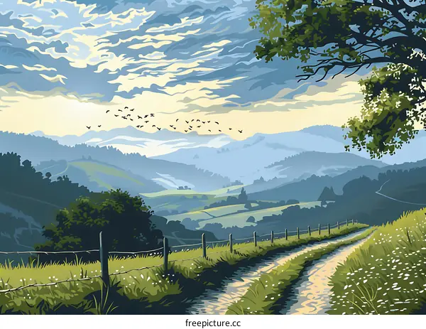 Rural Landscape with a Winding Country Road