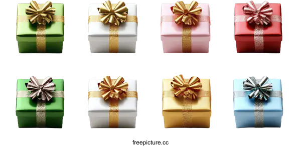 [Transparent Background PNG]Colorful Gift Boxes Arranged in a Grid